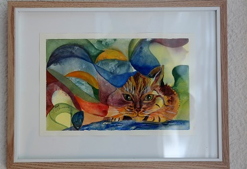 Ein Aquarell mit getigerter Katze von Ramona Emmerich.