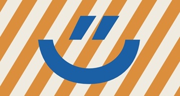 blaues Smiley auf orange gestreiftem Hintergrund